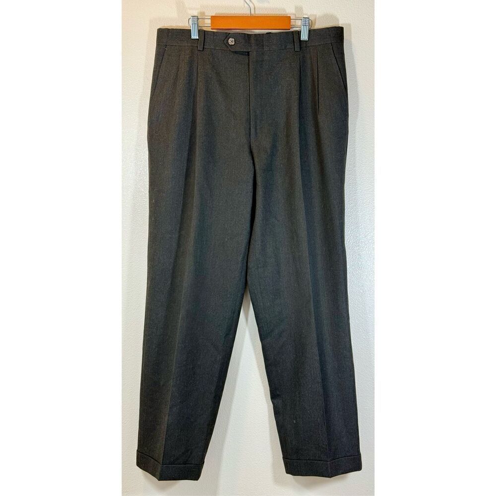 Burberry London Charcoal 100% Wool Men's Pleated Dress Slacks Pants 34 Regular